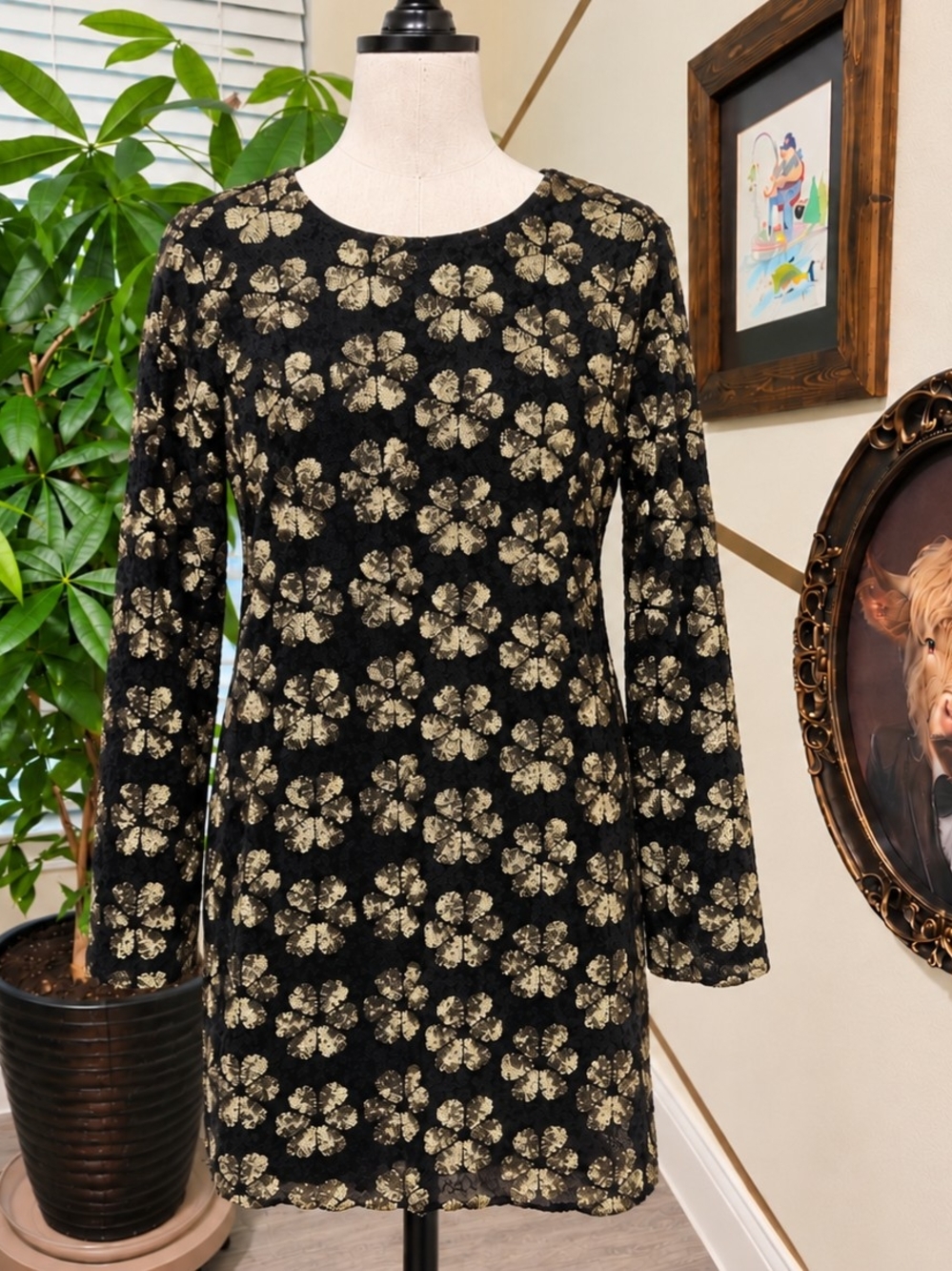 Show Me Your Mumu Maddison Mini Dress Flower Pop Gold Sequin XL